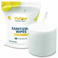 Gritt Commercial Yellow Essentials Sanitizing Wipes, 5 x 8, Unscented, White, 2,000 Wipes
