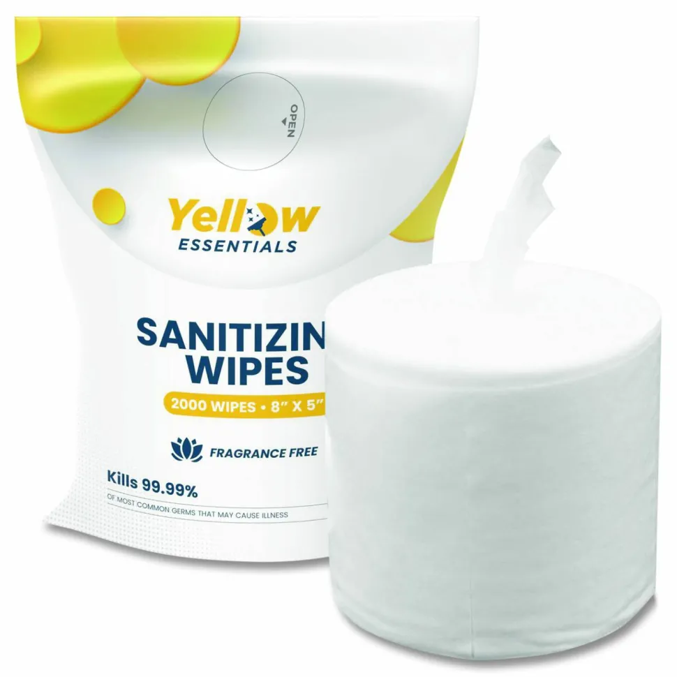 Gritt Commercial Yellow Essentials Sanitizing Wipes, 5 x 8, Unscented, White, 2,000 Wipes