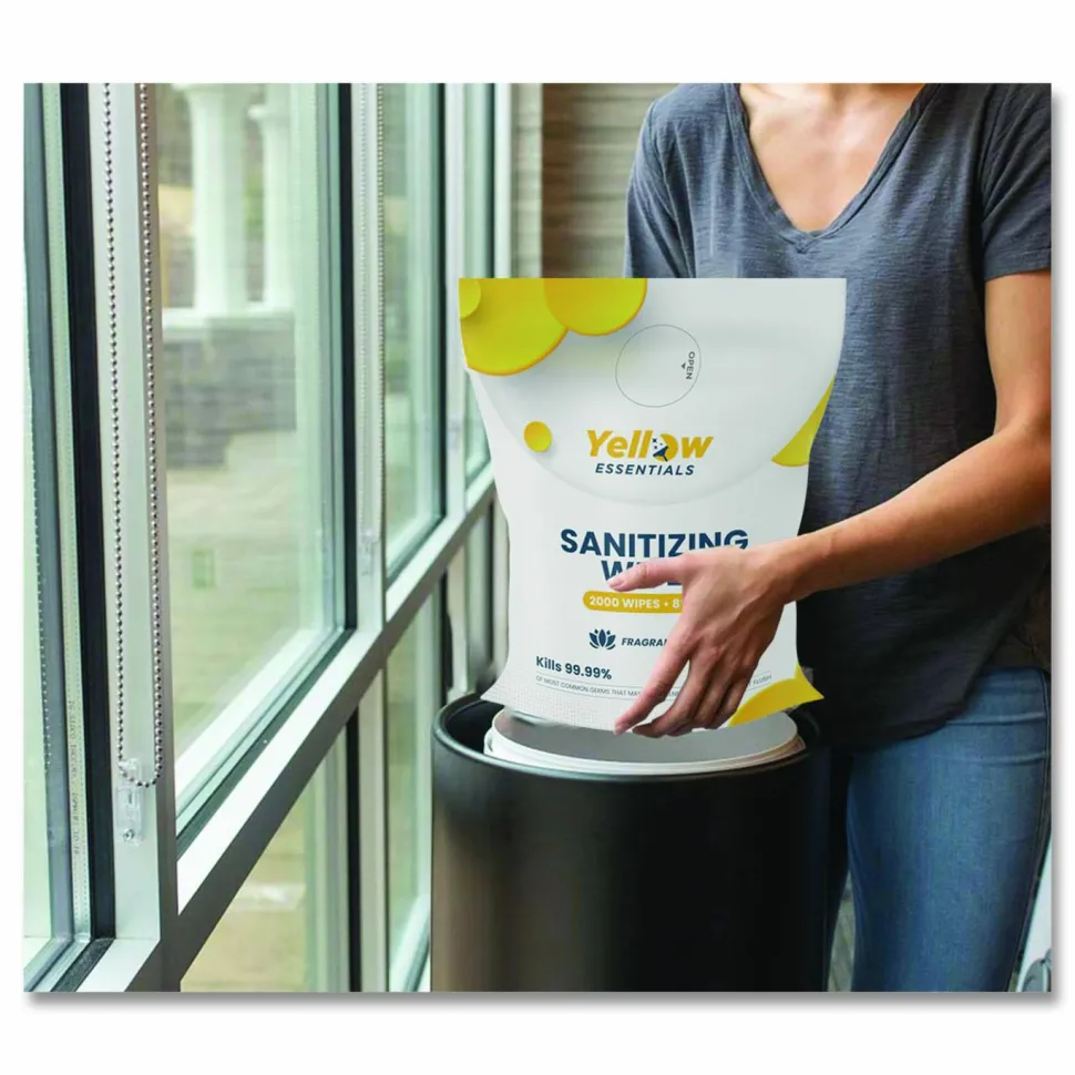 Gritt Commercial Yellow Essentials Sanitizing Wipes, 5 x 8, Unscented, White, 2,000 Wipes
