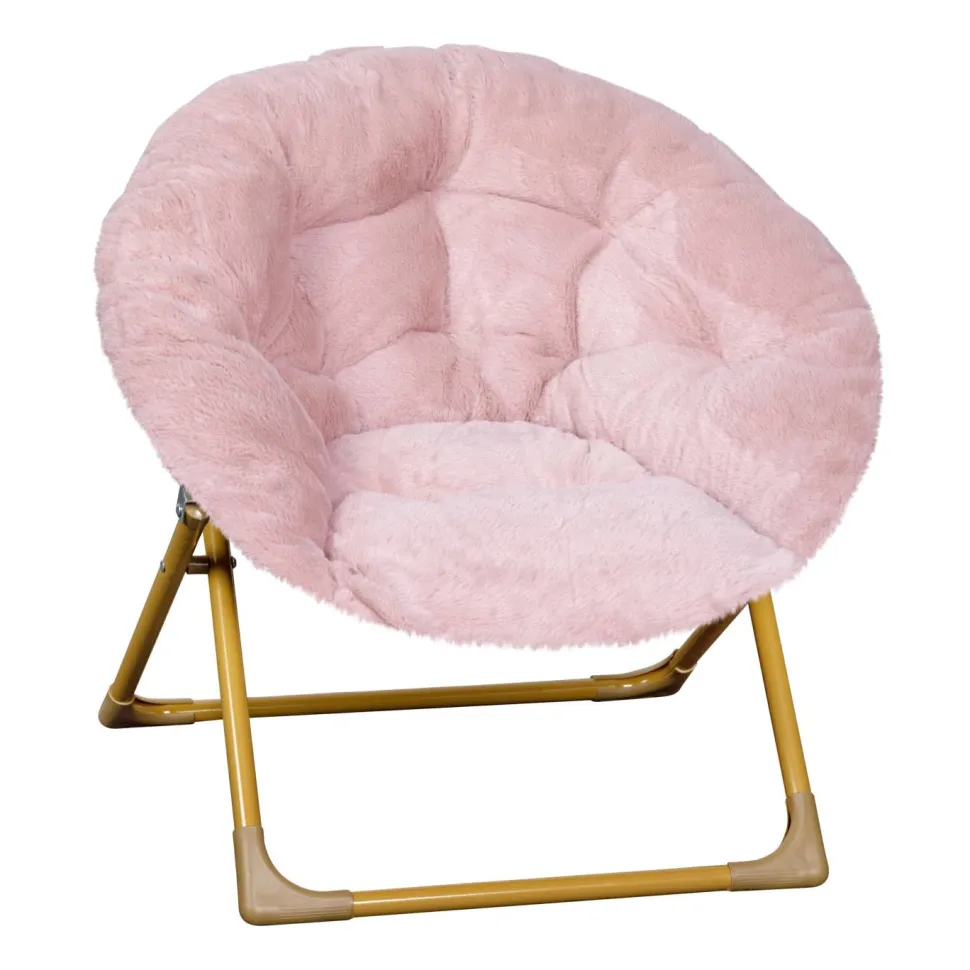 Gwen 23" Kids Cozy Mini Folding Saucer Chair, Faux Fur Moon Chair for Toddlers and Bedroom, Blush/Soft Gold