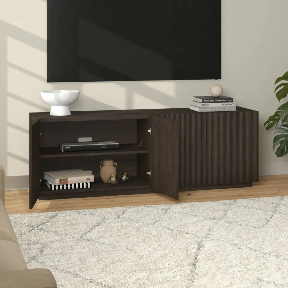 Halifax Rectangular Fluted TV Stand for TV's up to 75" in Alder Brown