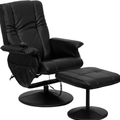 Hall Massaging Heat Controlled Adjustable Recliner and Ottoman with Wrapped Base in Black LeatherSoft