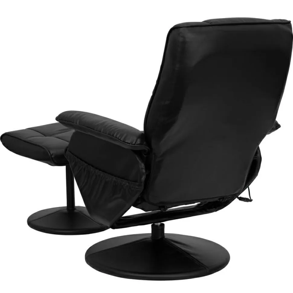 Hall Massaging Heat Controlled Adjustable Recliner and Ottoman with Wrapped Base in Black LeatherSoft