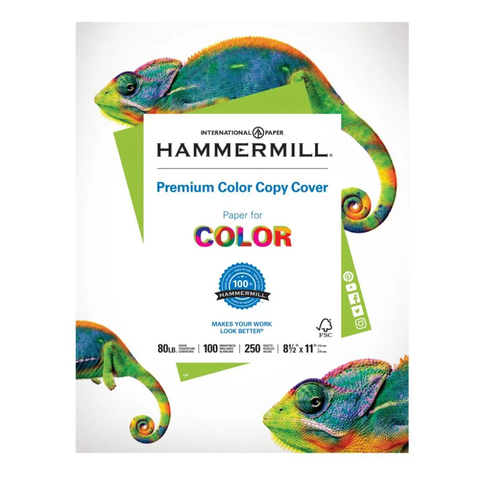 Hammermill Color Card Stock, White, Letter (8.5" x 11"), 80 Lb, Pack Of 250