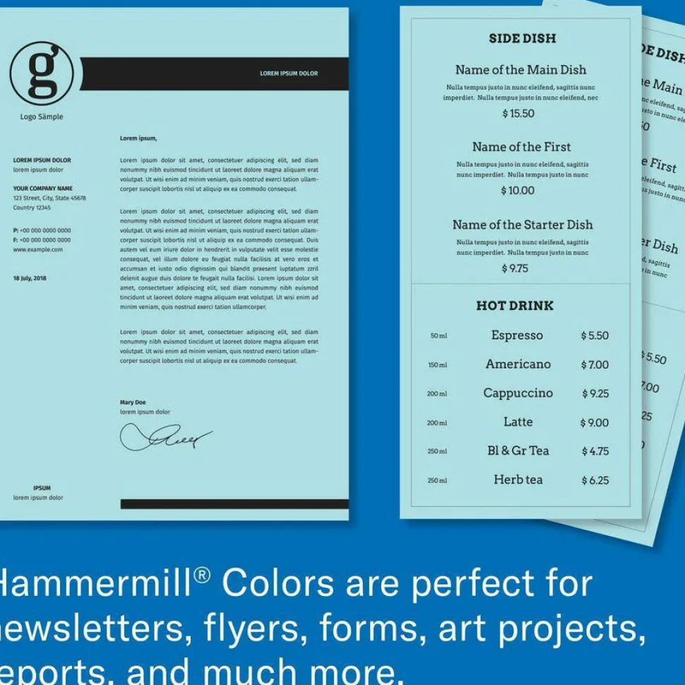 Hammermill Colors Color Multi-Use Printer & Copy Paper, 1 Ream, Blue, Letter (8.5" x 11"), 500 Sheets Per Ream, 24 Lb