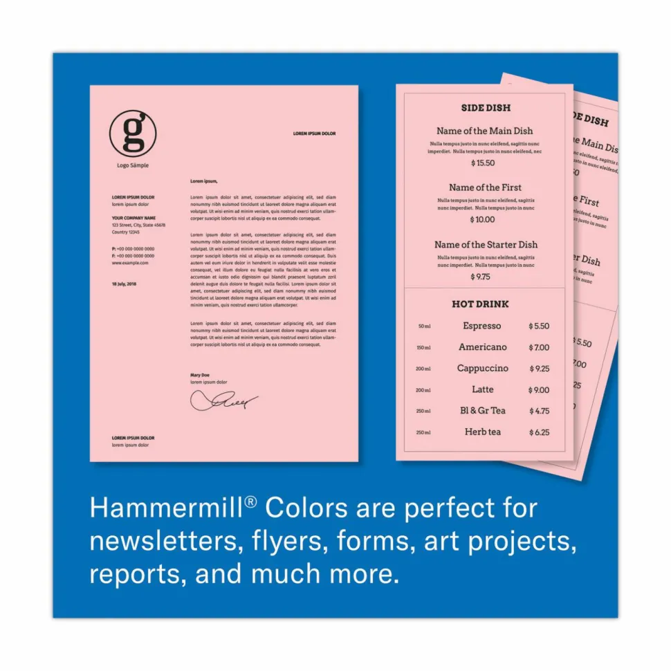 Hammermill Colors Print Paper, 20 lb Bond Weight, 8.5 x 11, Pink, 500 Sheets/Ream, 10 Reams/Carton