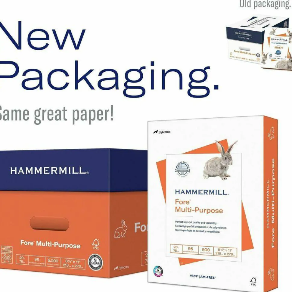Hammermill Fore MP Multi-Use Printer & Copy Paper, White, Letter (8.5" x 11"), 24 Lb, 5000 Sheets Per Case, 96 Brightness
