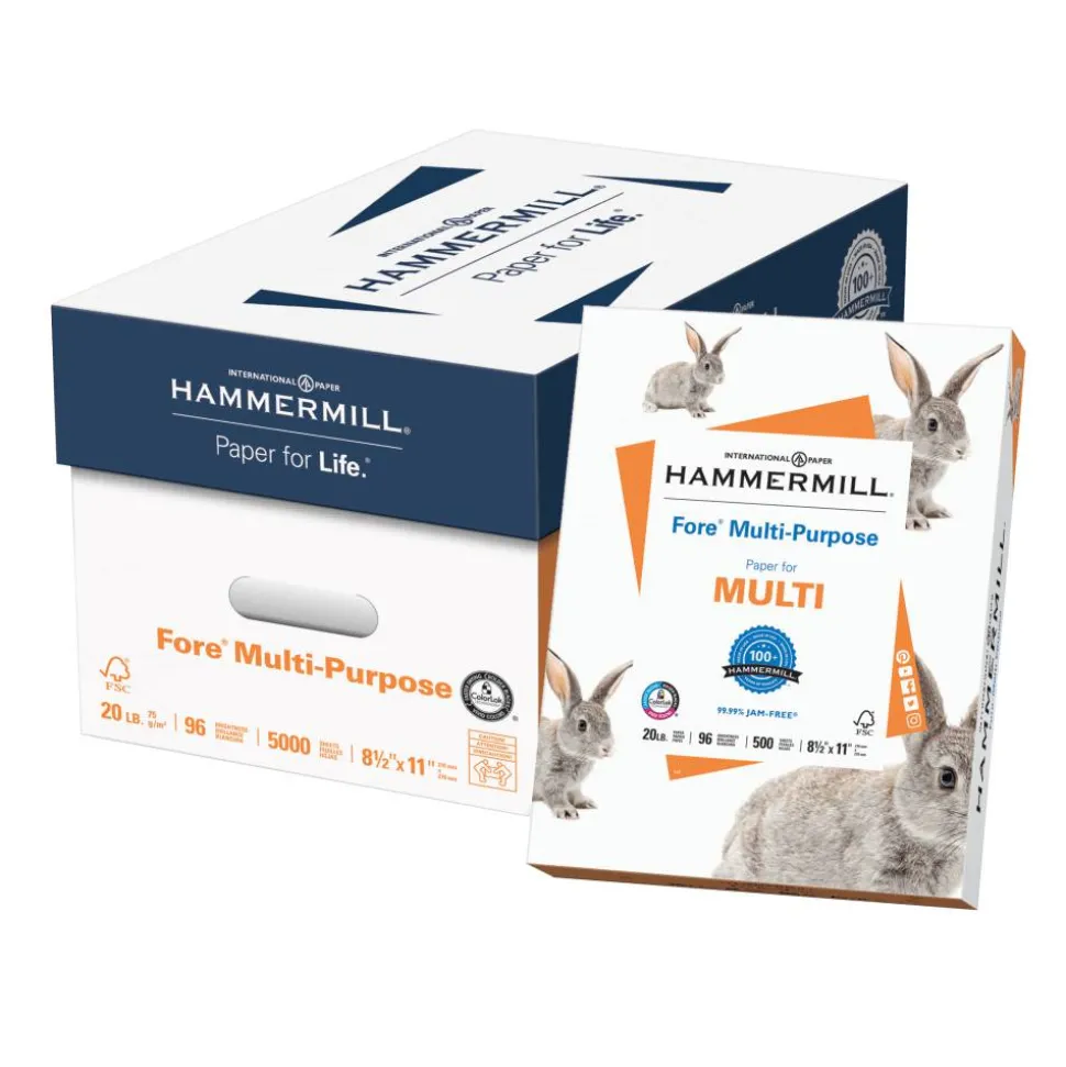 Hammermill Fore Multi-Use Print & Copy Paper, Letter Size (8 1/2" x 11"), 20 Lb, White, 500 Sheets Per Ream, Case Of 10 Reams
