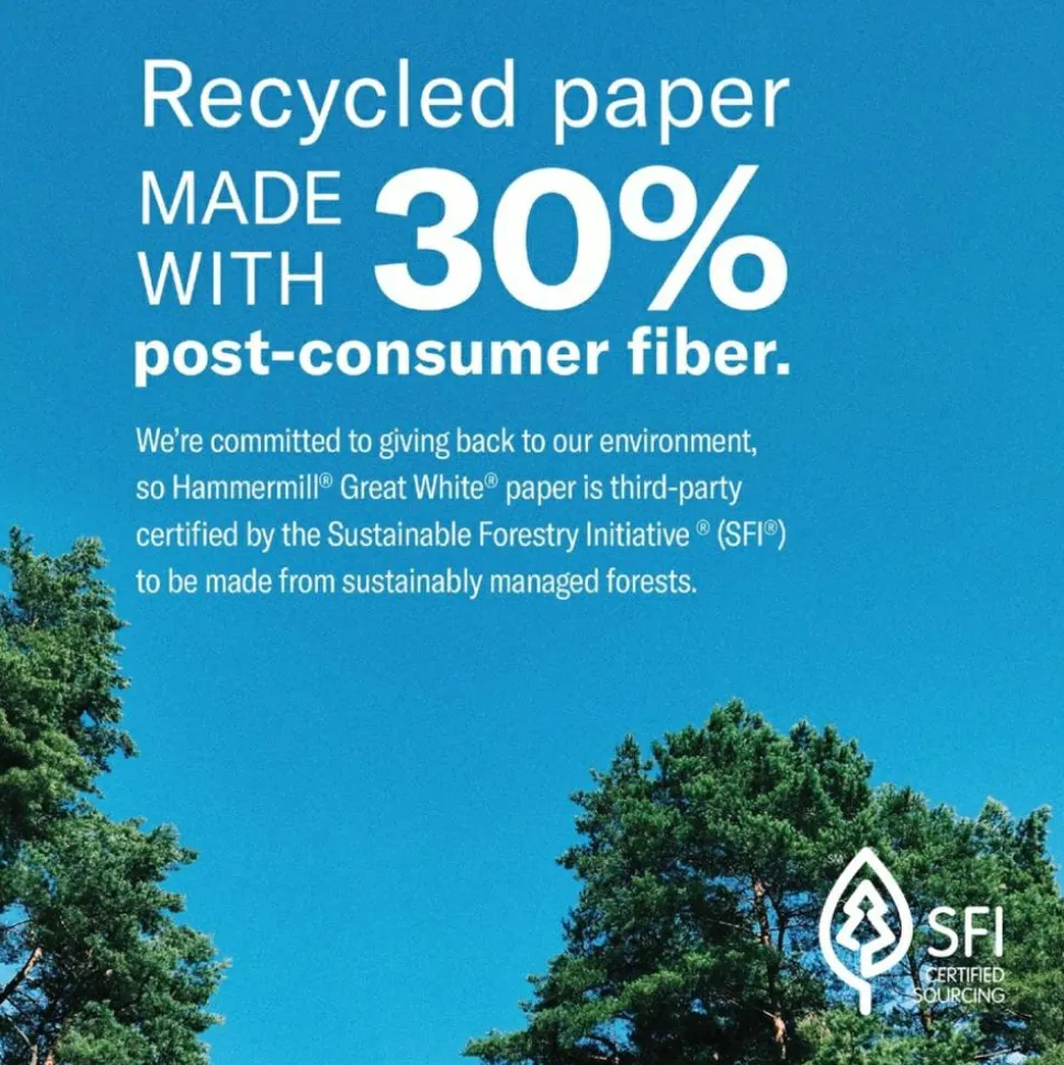 Hammermill Great White 3-Hole-Punched Inkjet Or Laser Paper, 10 Reams, White, Letter Size (8 1/2" x 11"), 5000 Sheets Total, 20 Lb, 92 Brightness