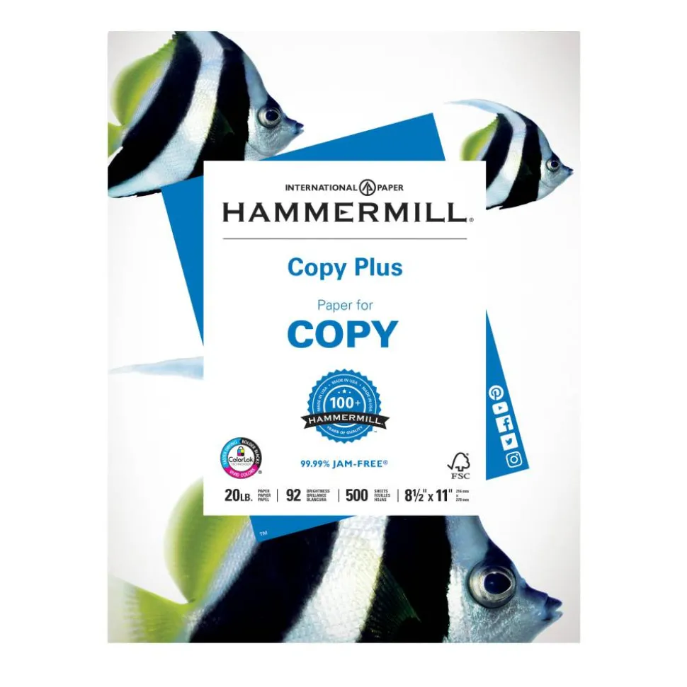 Hammermill Multi-Use Printer & Copy Paper, White, Letter (8.5" x 11"), 500 Sheets Per Ream, 20 Lb, 92 Brightness, 105620
