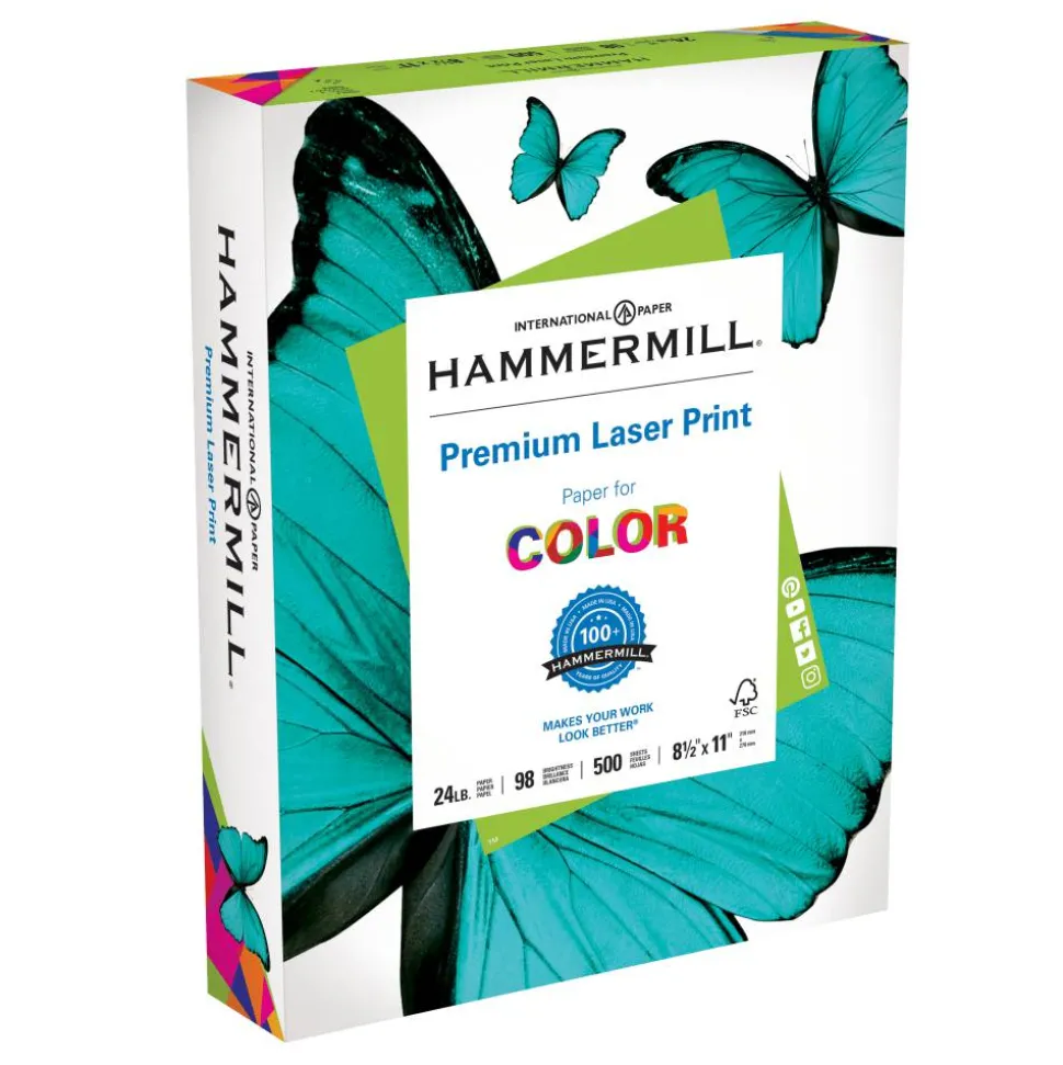 Hammermill Premium Laser Paper, White, Letter Size (8 1/2" x 11"), Ream Of 500 Sheets, , FSC Certified, 24 Lb, 98 Brightness