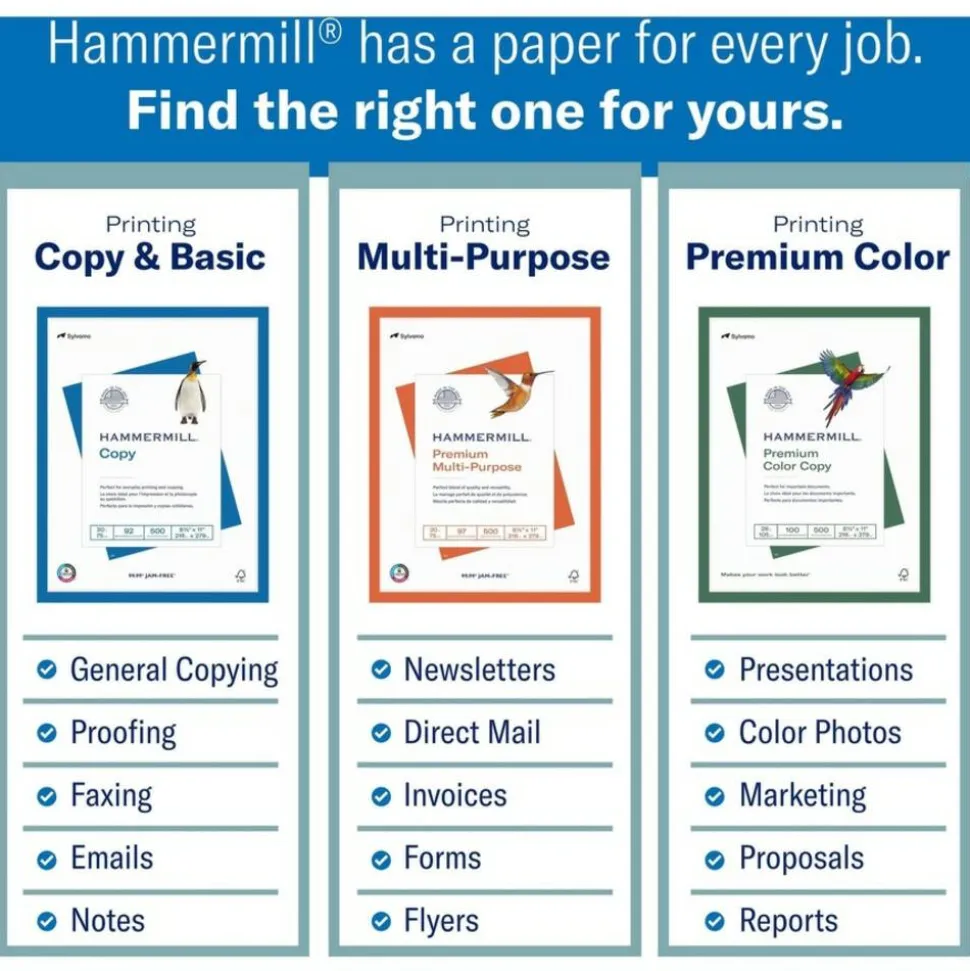 Hammermill Premium Laser Paper, White, Letter Size (8 1/2" x 11"), Ream Of 500 Sheets, , FSC Certified, 24 Lb, 98 Brightness