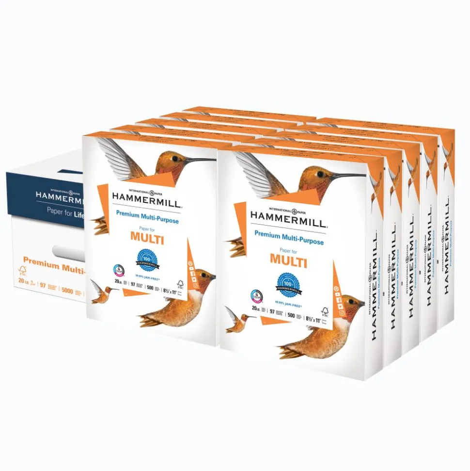 Hammermill Premium Multi-Use Printer & Copy Paper, White, Letter (8.5" x 11"), 5000 Sheets Per Case, 20 Lb, 97 Brightness