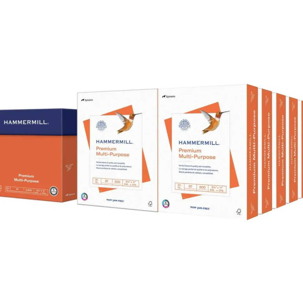 Hammermill Premium Multi-Use Printer & Copy Paper, White, Letter (8.5" x 11"), 5000 Sheets Per Case, 20 Lb, 97 Brightness