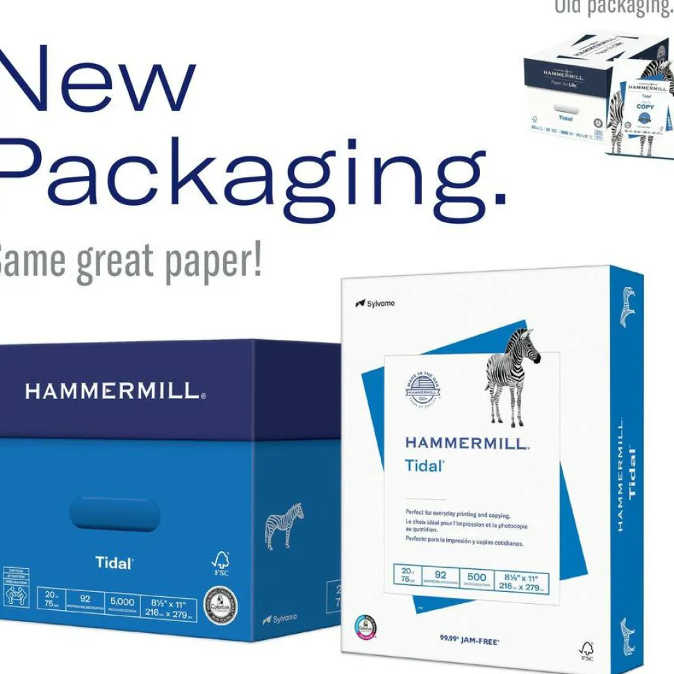 Hammermill Tidal Multi-Use Printer & Copy Paper, White, Letter (8.5" x 11"), 5000 Sheets Per Case, 20 Lb, 92 Brightness