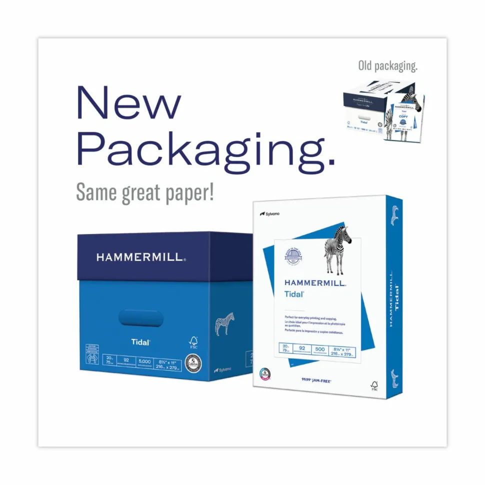 Hammermill Tidal Print Paper, 92 Bright, 20 lb Bond Weight, 8.5 x 11, White, 500 Sheets/Ream, 8 Reams/Carton