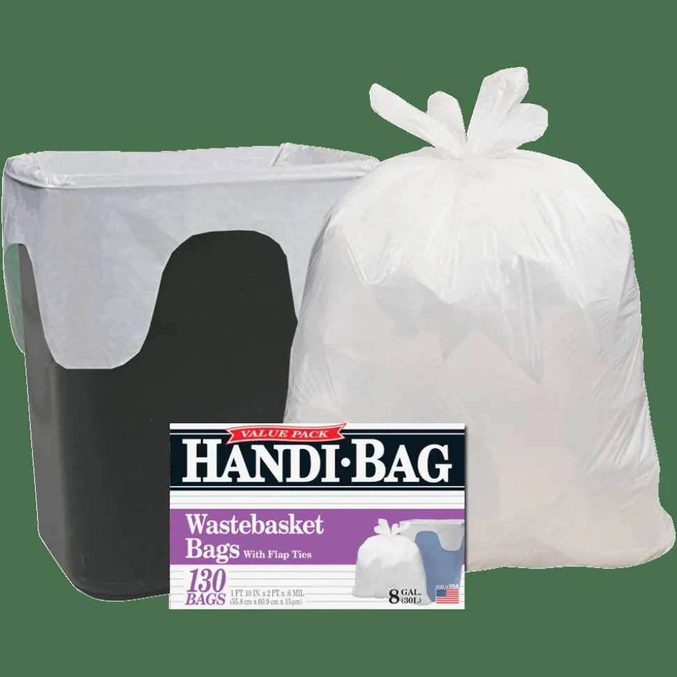 Handi-Bag Super Value Pack Can Liners, 8 gal, 0.6 mil, 22" x 24", White, 130/Box