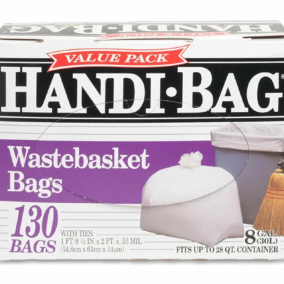 Handi-Bag Super Value Pack Can Liners, 8 gal, 0.6 mil, 22" x 24", White, 130/Box