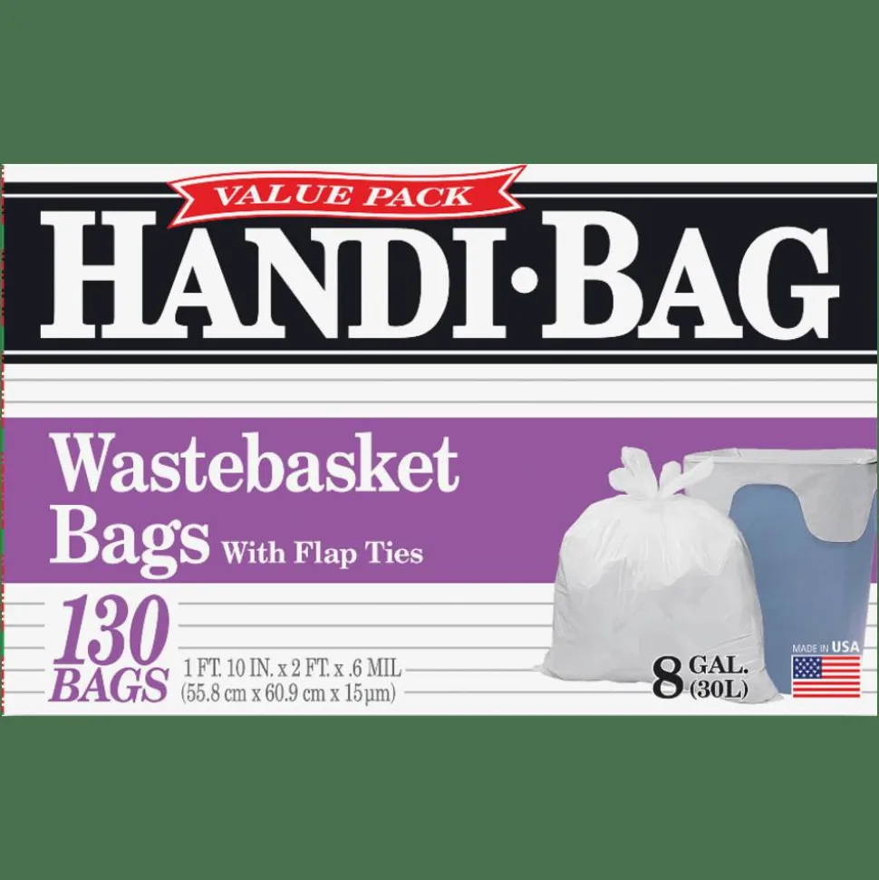 Handi-Bag Super Value Pack Can Liners, 8 gal, 0.6 mil, 22" x 24", White, 130/Box