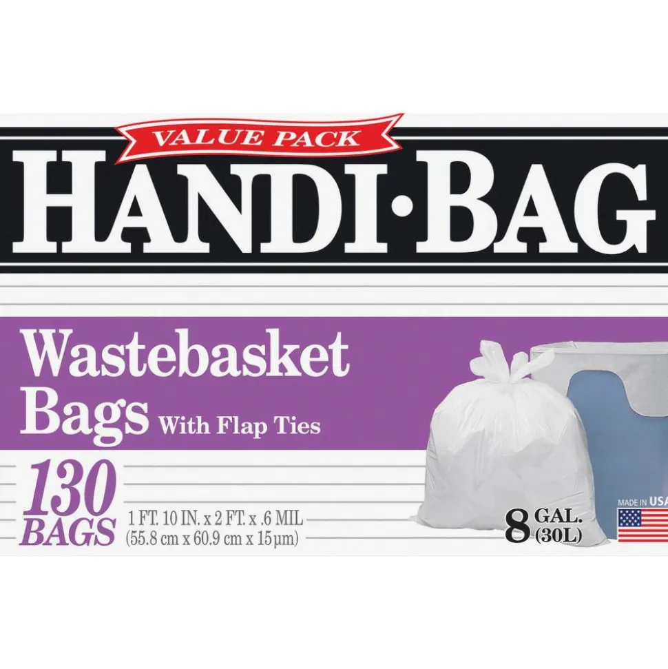 Handi-Bag Super Value Pack Can Liners, 8 gal, 0.6 mil, 22" x 24", White, 130/Box