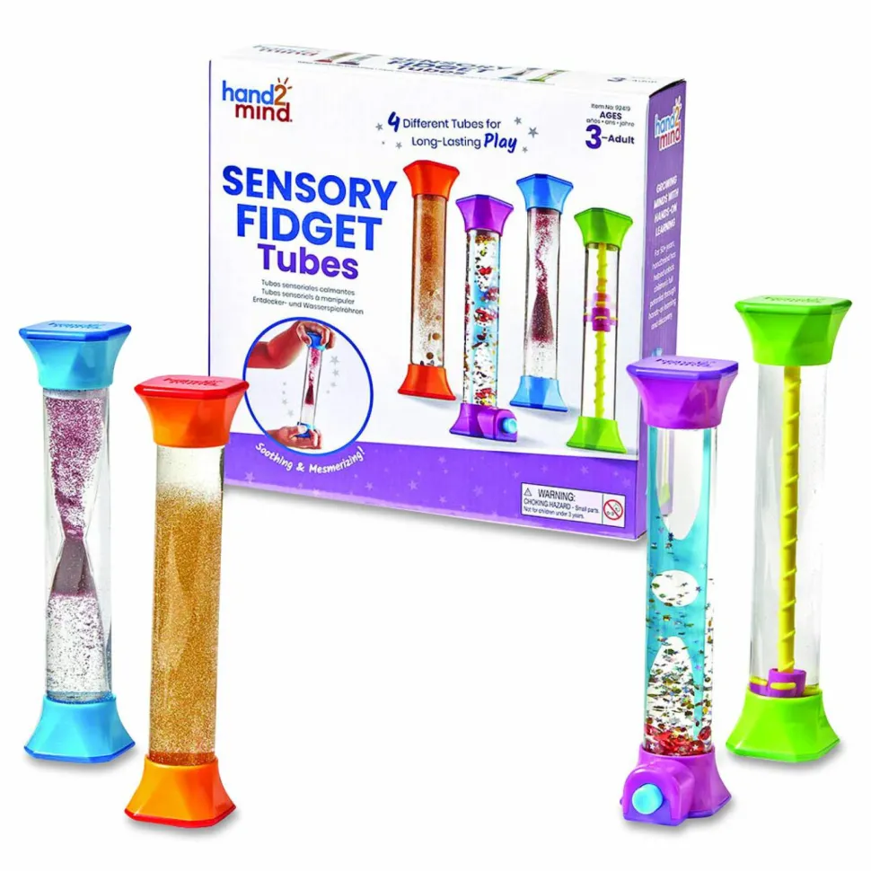 hand2mind Sensory Fidget Tubes, Ages 3 and Up, Assorted Colors, 4 Pieces
