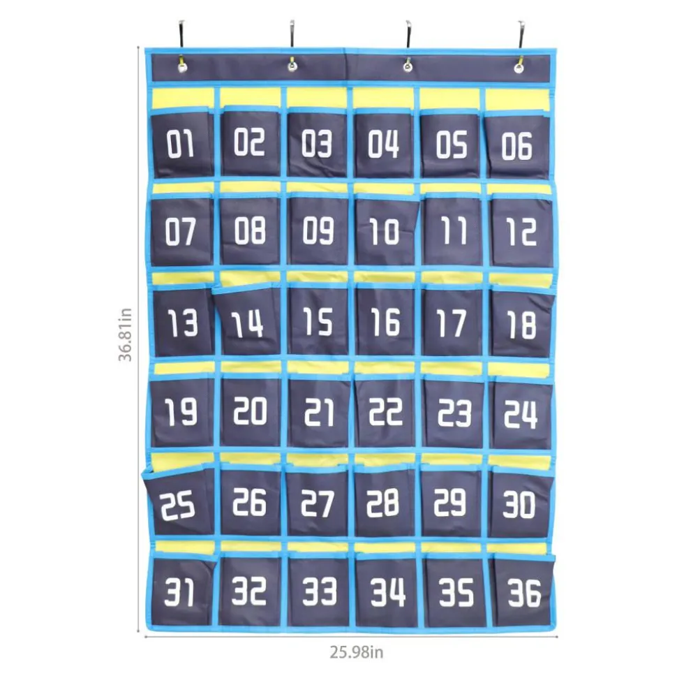 Hanging 36-Pocket Cell Phone Storage Classroom Organizer, 37-13/16” x 26-7/16”, Blue/Yellow