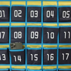 Hanging 36-Pocket Cell Phone Storage Classroom Organizer, 37-13/16” x 26-7/16”, Blue/Yellow