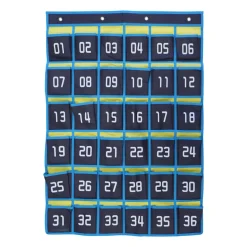 Hanging 36-Pocket Cell Phone Storage Classroom Organizer, 37-13/16” x 26-7/16”, Blue/Yellow