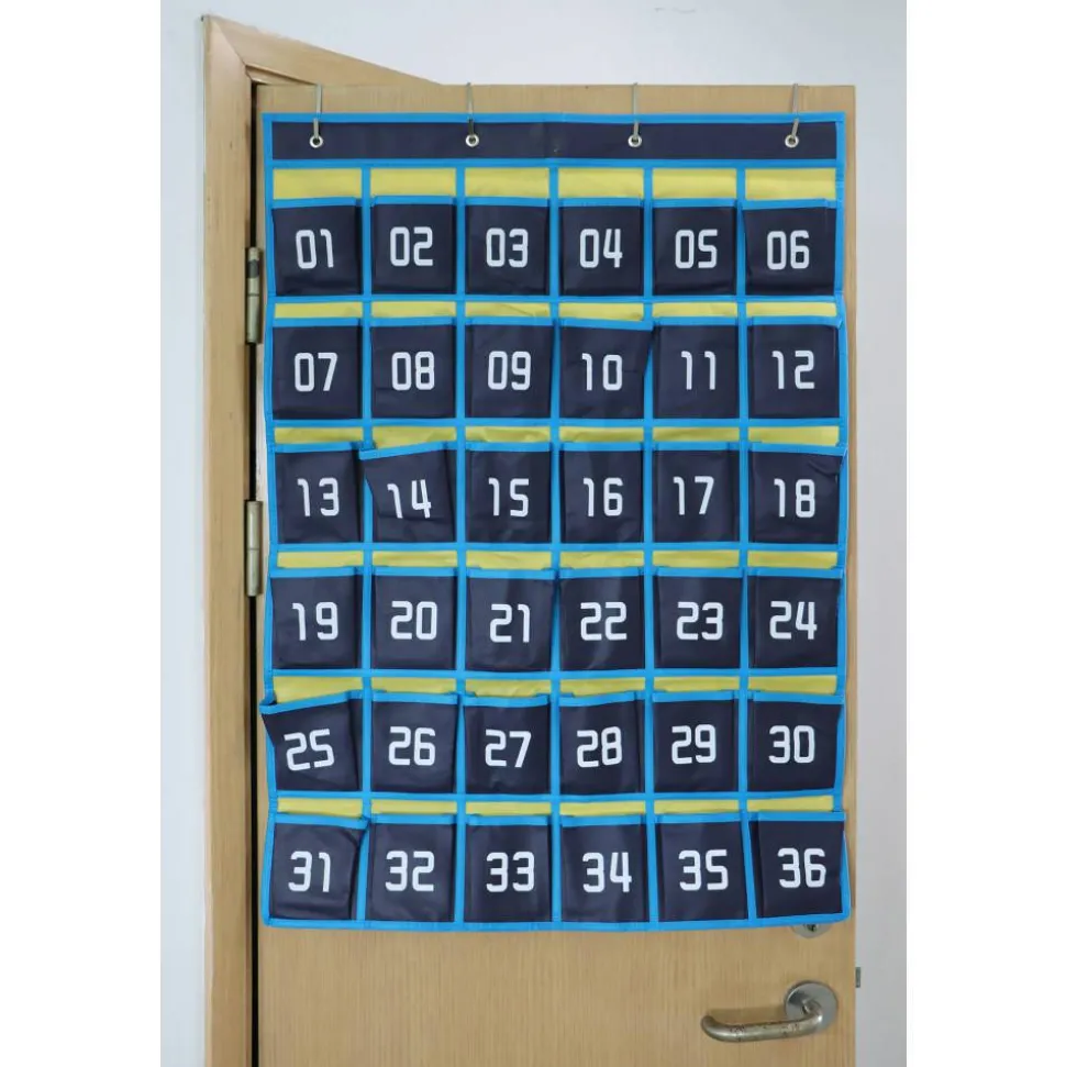 Hanging 36-Pocket Cell Phone Storage Classroom Organizer, 37-13/16” x 26-7/16”, Blue/Yellow