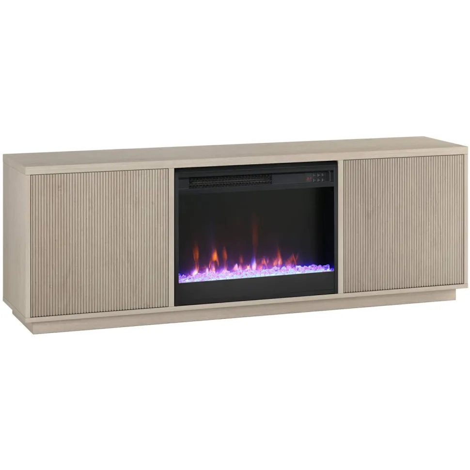 Hanson Rectangular TV Stand with 26" Crystal Fireplace for TV's up to 75" in Alder White