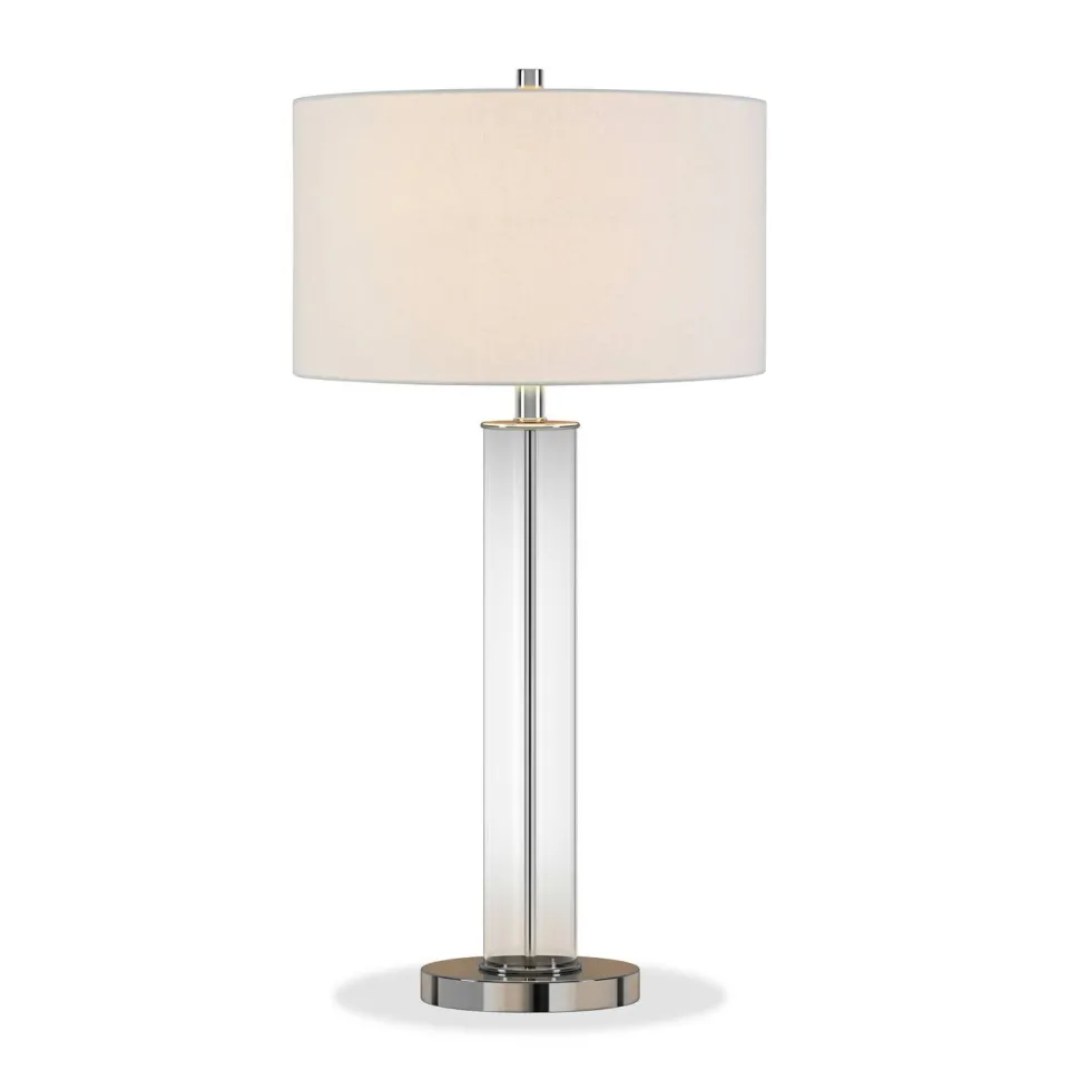 Harlow 29" Tall Table Lamp with Fabric Shade in Clear Glass/Polished Nickel/White