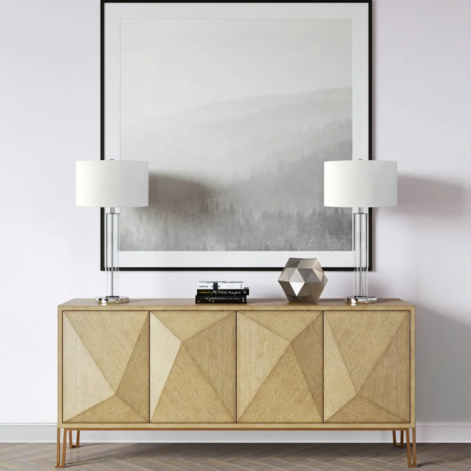 Harlow 29" Tall Table Lamp with Fabric Shade in Clear Glass/Polished Nickel/White
