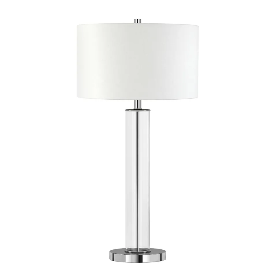 Harlow 29" Tall Table Lamp with Fabric Shade in Clear Glass/Polished Nickel/White