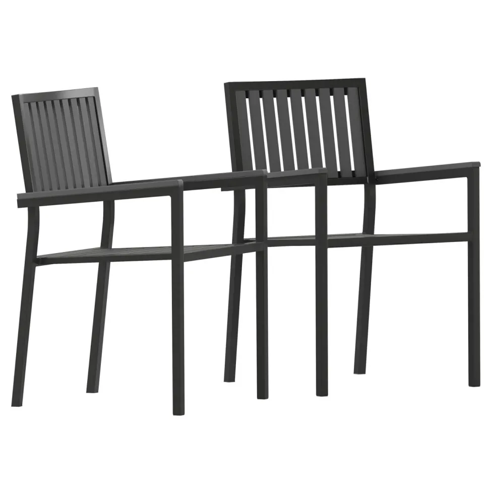 Harris Set of 2 Commercial Indoor/Outdoor Stacking Club Chairs with Black Poly Resin Slatted Backs and Seats