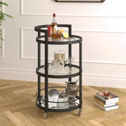 Hause 21" Wide Round Bar Cart in Blackened Bronze