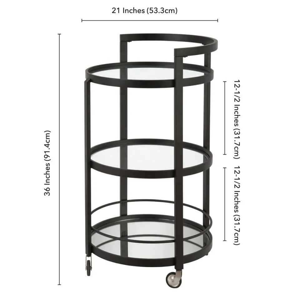 Hause 21" Wide Round Bar Cart in Blackened Bronze