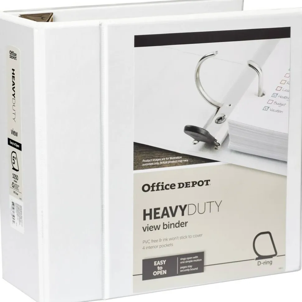 Heavy-Duty View 3-Ring Binder, 5" D-Rings, 49% Recycled, White