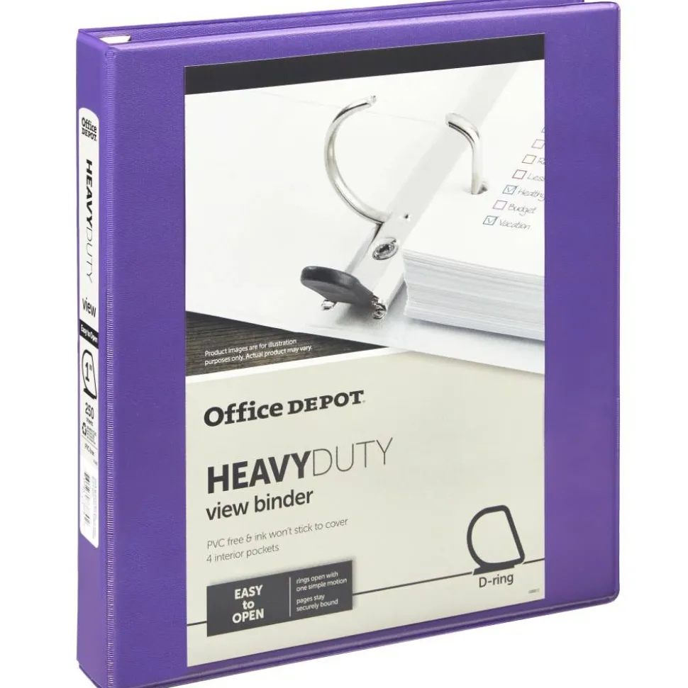 Heavy-Duty View 3-Ring Binder, 1" D-Rings, Purple