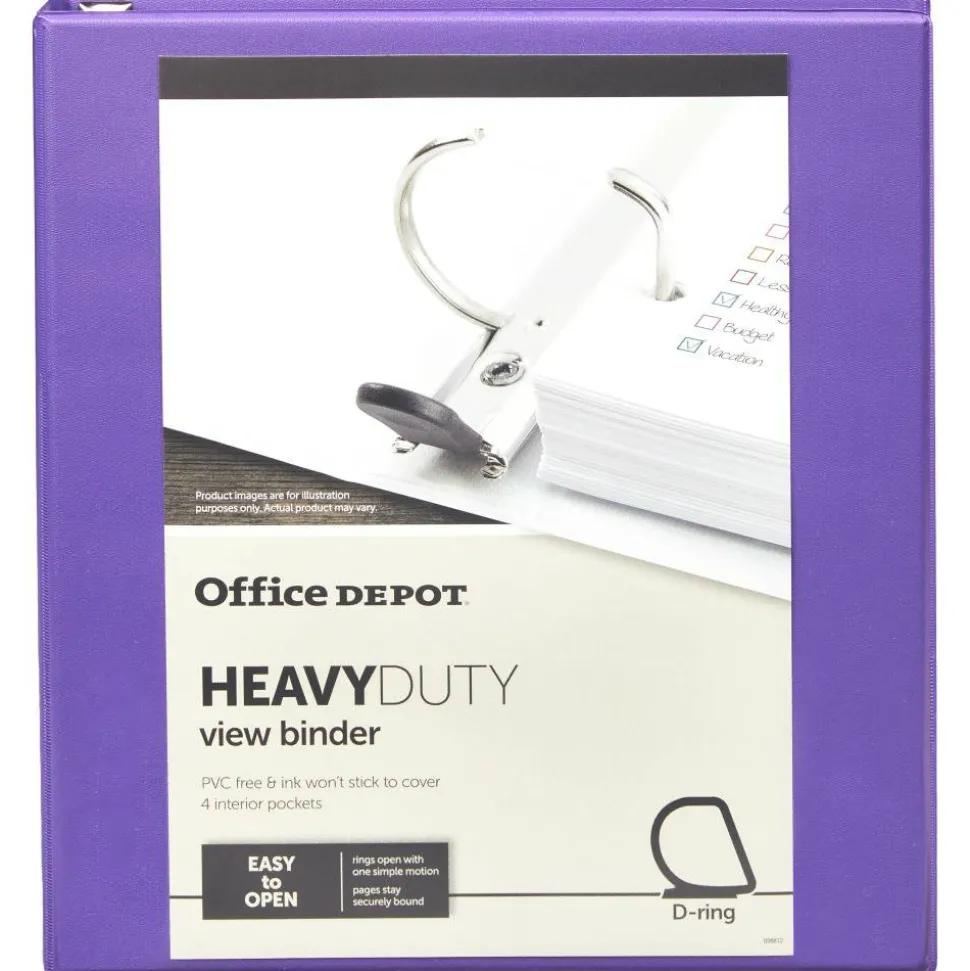 Heavy-Duty View 3-Ring Binder, 1" D-Rings, Purple