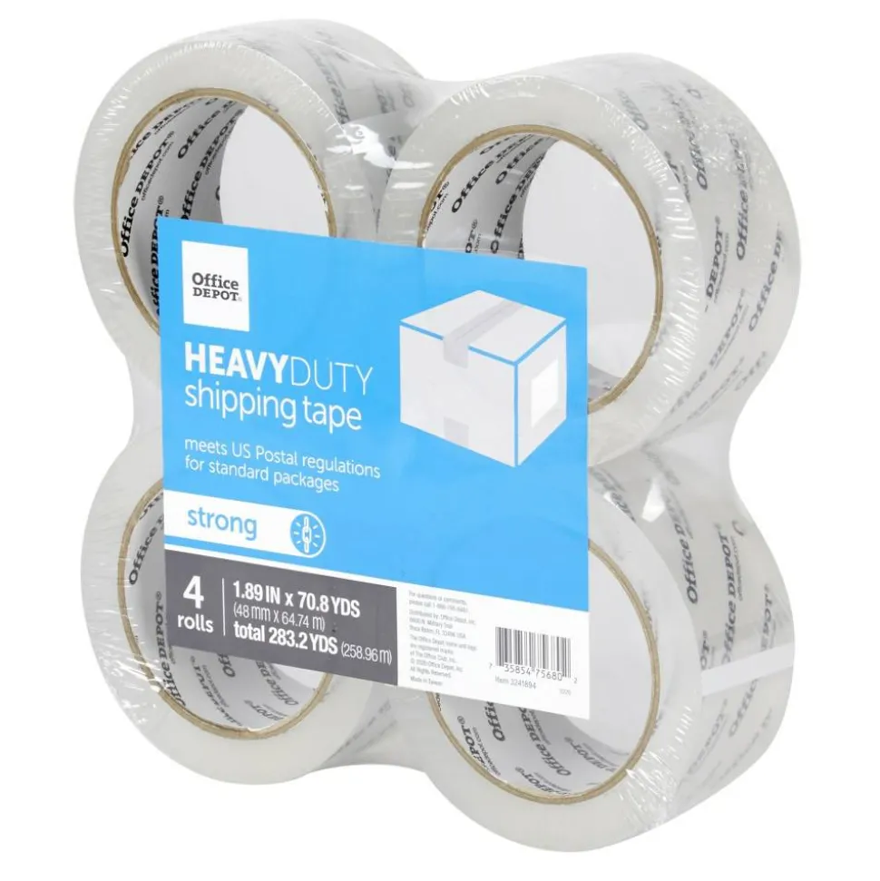 Heavy Duty Shipping Packing Tape, 1.89" x 70.8 Yd, Crystal Clear, Pack Of 4 Rolls