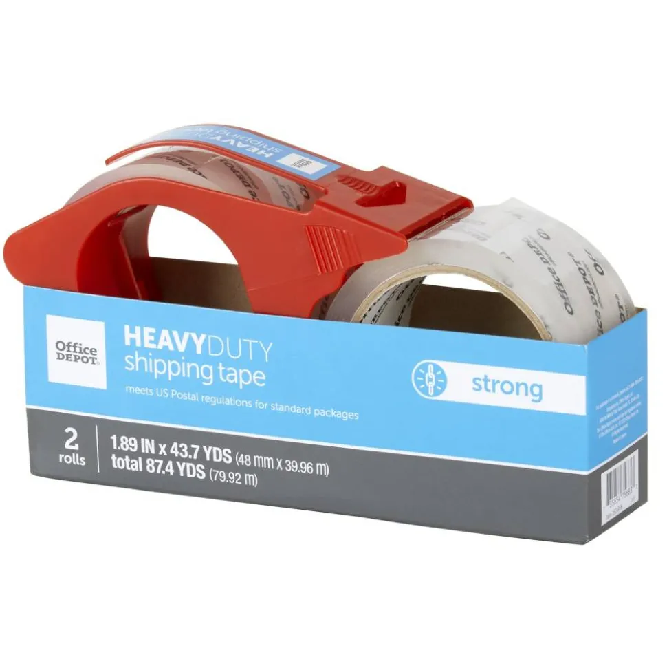 Heavy-Duty Shipping Packing Tape With Dispenser, 1.89" x 43.7 Yd., Clear, Pack Of 2