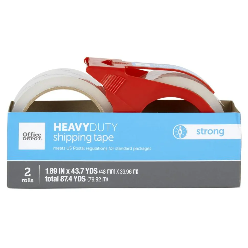 Heavy-Duty Shipping Packing Tape With Dispenser, 1.89" x 43.7 Yd., Clear, Pack Of 2