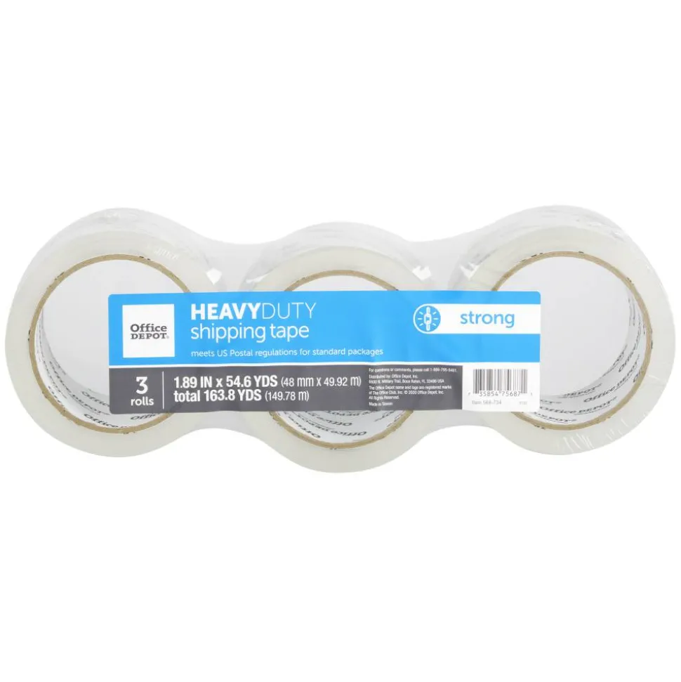 Heavy Duty Shipping Packing Tape, 1.89" x 54.6 Yd., Crystal Clear, Pack Of 3 Rolls