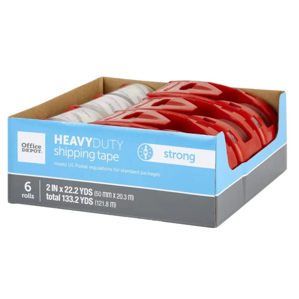 Heavy Duty Shipping Packing Tape With Dispenser, 2" x 22.2 Yd, Crystal Clear, Pack Of 6 Rolls