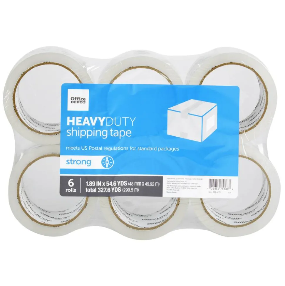 Heavy Duty Shipping Packing Tape, 1.89" x 54.6 Yd., Crystal Clear, Pack Of 6 Rolls