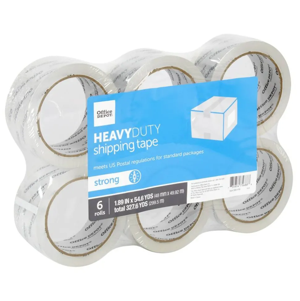Heavy Duty Shipping Packing Tape, 1.89" x 54.6 Yd., Crystal Clear, Pack Of 6 Rolls