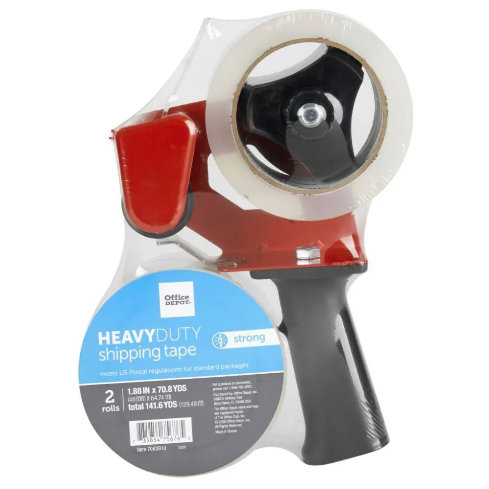 Heavy Duty Shipping Packing Tape With Tape Gun, 1.89" x 70.8 Yd, Crystal Clear, Pack Of 2 Rolls