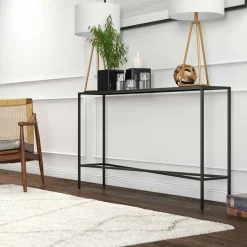 Henley 55" Wide Rectangular Console Table with Metal Top in Blackened Bronze