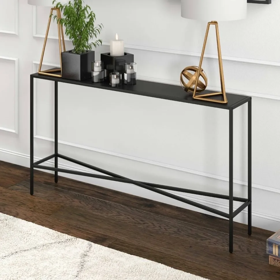 Henley 55" Wide Rectangular Console Table with Metal Top in Blackened Bronze