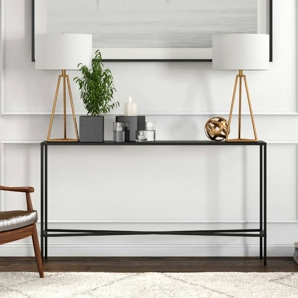 Henley 55" Wide Rectangular Console Table with Metal Top in Blackened Bronze